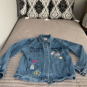 Disney castle youth Kids Denim Jacket with Fun Patches princess buttons Sz 13
